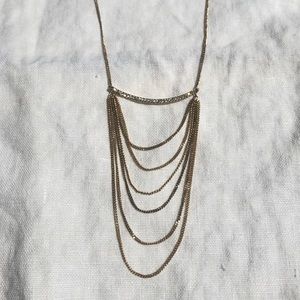 Layered Chain Necklace with Rhinestone Bar